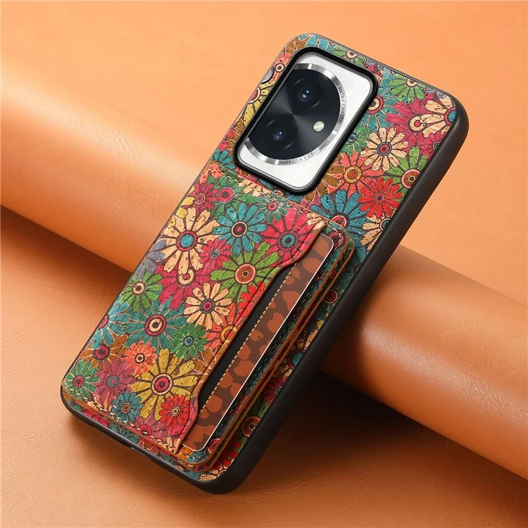 Чехол For Honor 100 5G с цветочным узором, слотом для карт и подставкой из PU+TPU+PC - Весна/Зеленый