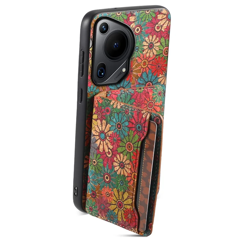 Para Huawei Pura 70 Ultra Case com Porta-cartão Flor em Flor Capa de Telefone de Couro - Primavera / Verde