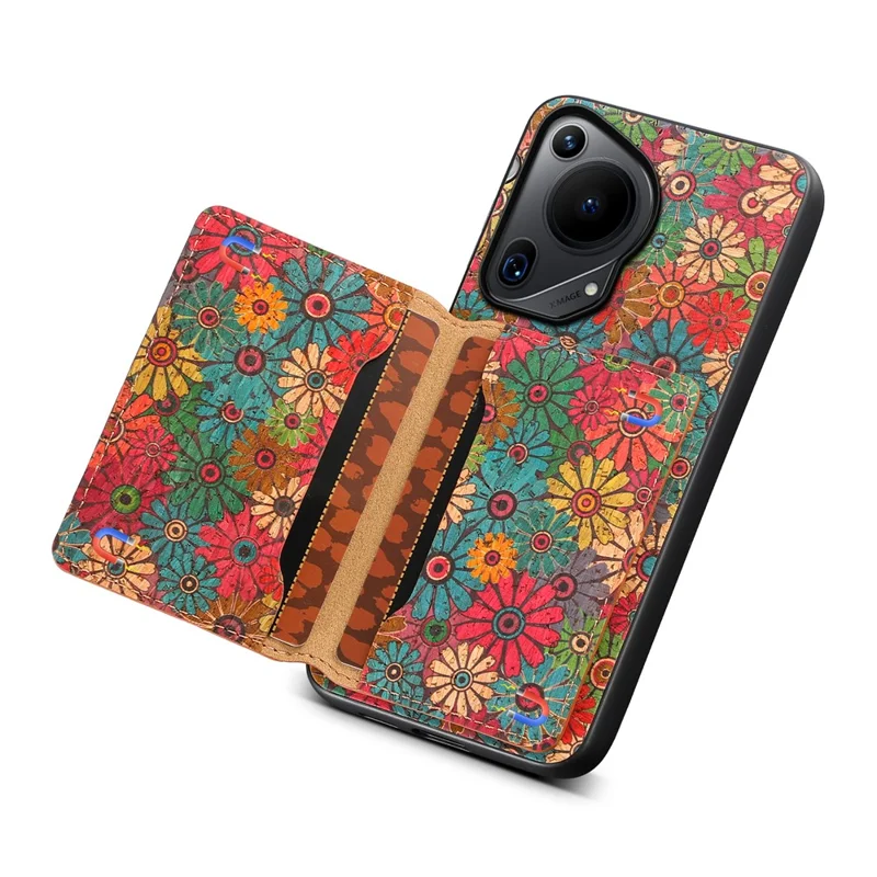 Para Huawei Pura 70 Ultra Case com Porta-cartão Flor em Flor Capa de Telefone de Couro - Primavera / Verde