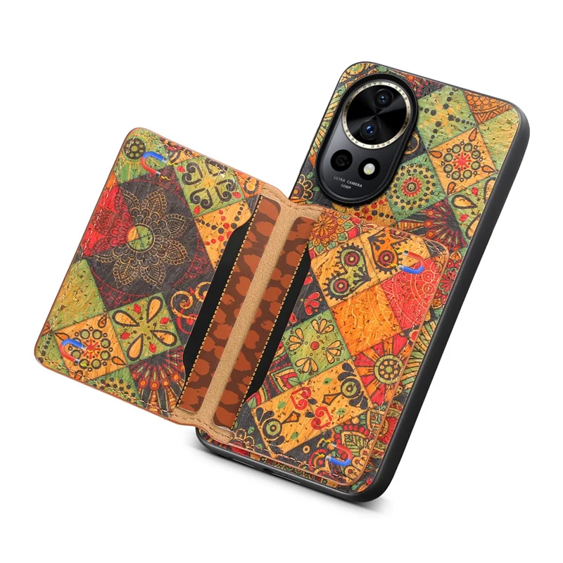 Pour Huawei nova 12 Pro 5G / nova 12 Ultra 5G Étui Housse de protection en cuir avec motif floral, fentes pour cartes et support - Automne / Jaune