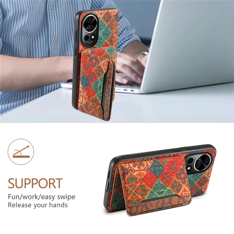 Für Huawei nova 12 Pro 5G / nova 12 Ultra 5G Hülle Leder Rückseite Blumen Design Kartenfächer Ständer - Winter / Blau