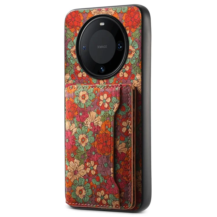 Per Huawei Mate 60 Pro Custodia in Pelle Rivestita TPU+PC Fiori delle Stagioni Custodia per Telefono - Estate / Rosso