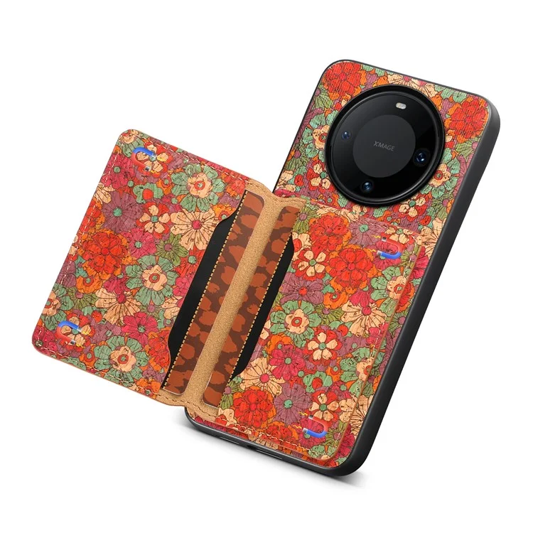 Per Huawei Mate 60 Pro Custodia in Pelle Rivestita TPU+PC Fiori delle Stagioni Custodia per Telefono - Estate / Rosso