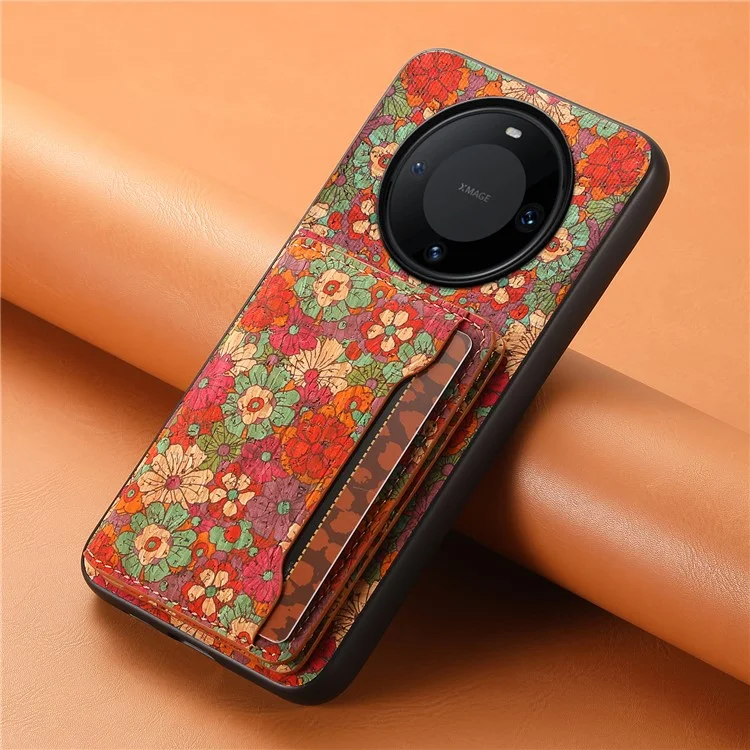 Per Huawei Mate 60 Pro Custodia in Pelle Rivestita TPU+PC Fiori delle Stagioni Custodia per Telefono - Estate / Rosso