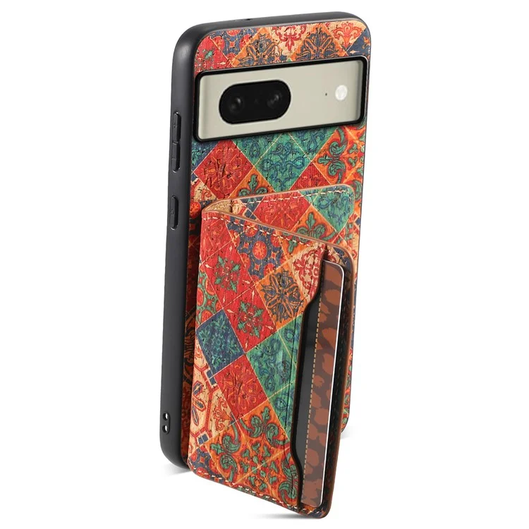 Per Google Pixel 8 Case Floral Pattern Card Slot PU+TPU+PC Kickstand Phone Case - Winter / Blue