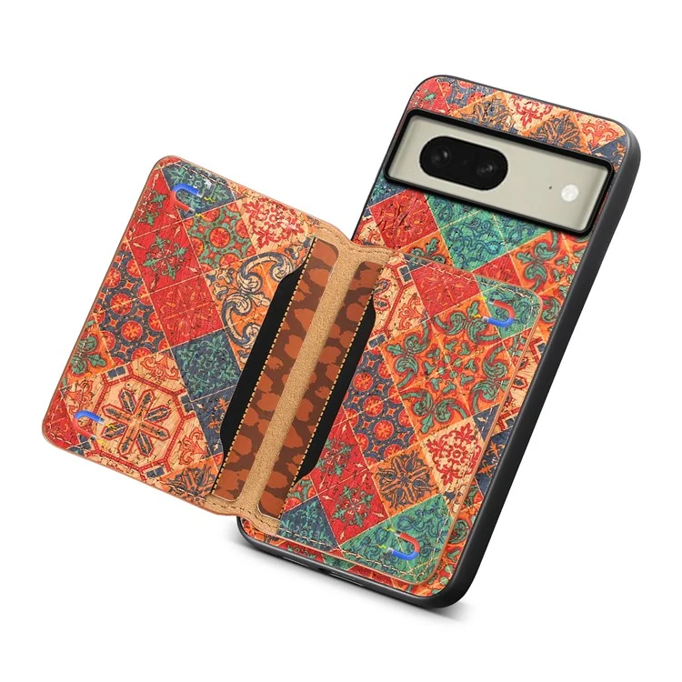 Per Google Pixel 8 Case Floral Pattern Card Slot PU+TPU+PC Kickstand Phone Case - Winter / Blue