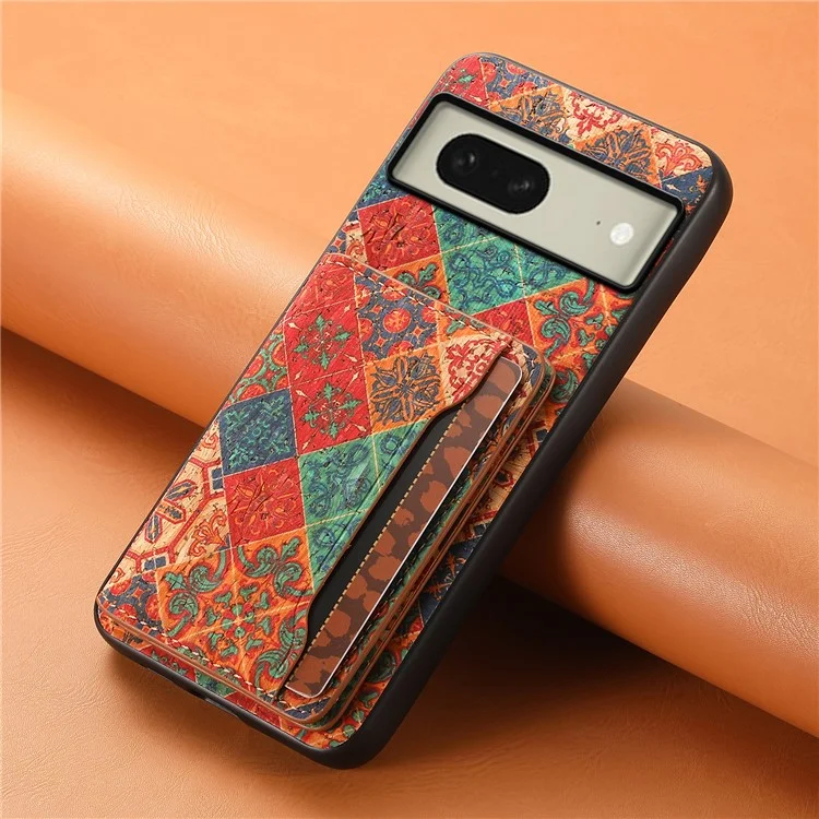 Per Google Pixel 8 Case Floral Pattern Card Slot PU+TPU+PC Kickstand Phone Case - Winter / Blue