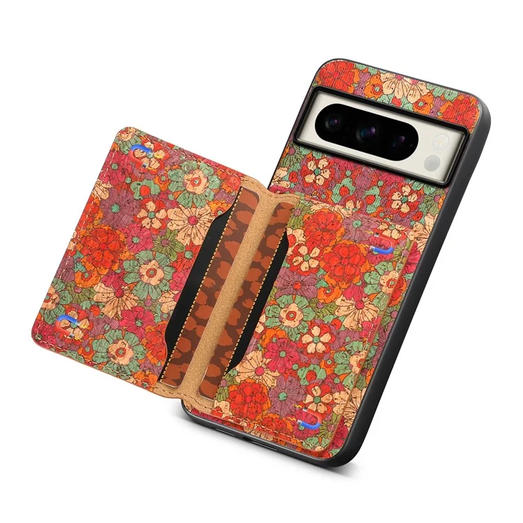 Pour Google Pixel 8 Pro Coque Motif Floral Fente pour Cartes Support de Béquille PU+TPU+PC Coque de Téléphone - Été / Rouge