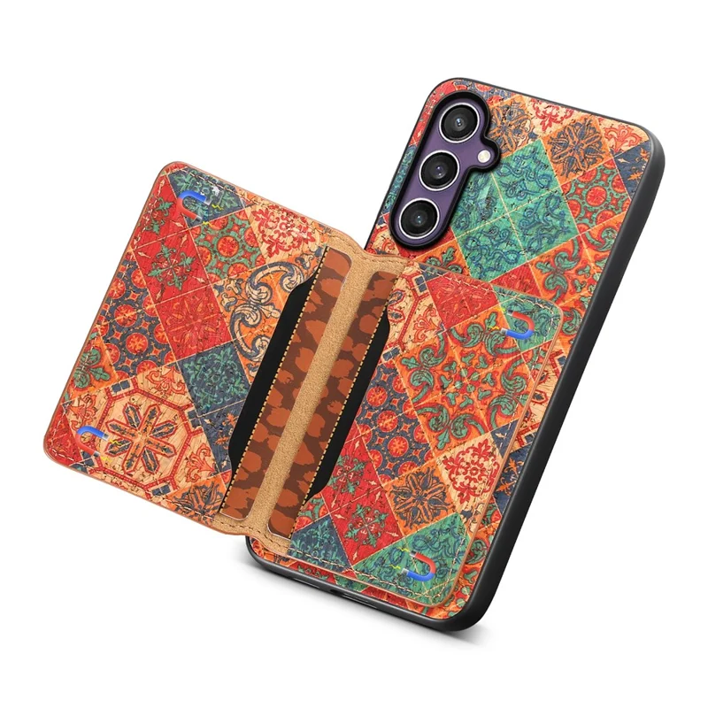 For Samsung Galaxy S23 FE Case with Card Holder Leather Flowers Pattern Phone Back Cover - Winter / Blue