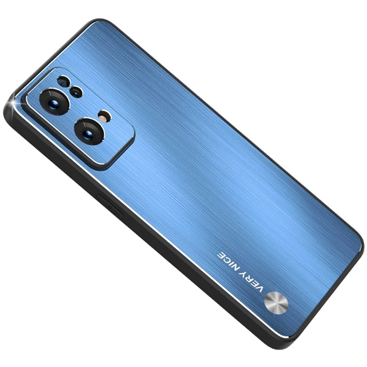 Для Oppo Reno7 Pro 5G Щётка Поверхность TPU + Алюминиевый Сплав Гибридный Чехол Устойчивый к Царапинам Чехол для Телефона - Синий