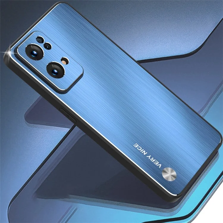 Для Oppo Reno7 Pro 5G Щётка Поверхность TPU + Алюминиевый Сплав Гибридный Чехол Устойчивый к Царапинам Чехол для Телефона - Синий