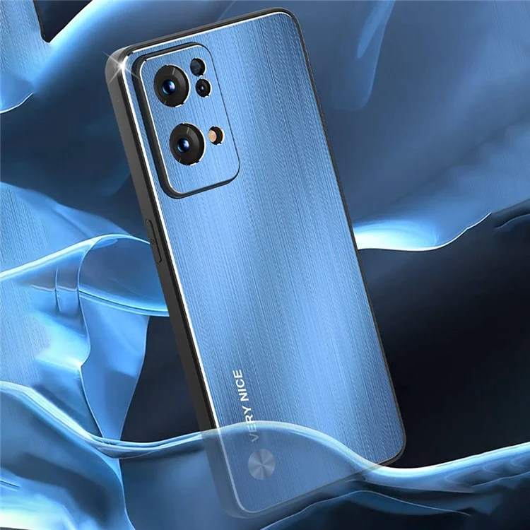 Для Oppo Reno7 Pro 5G Щётка Поверхность TPU + Алюминиевый Сплав Гибридный Чехол Устойчивый к Царапинам Чехол для Телефона - Синий