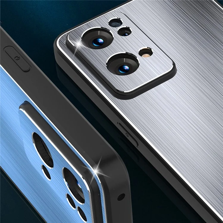 Для Oppo Reno7 Pro 5G Щётка Поверхность TPU + Алюминиевый Сплав Гибридный Чехол Устойчивый к Царапинам Чехол для Телефона - Синий
