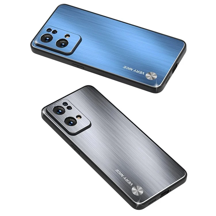 Для Oppo Reno7 Pro 5G Щётка Поверхность TPU + Алюминиевый Сплав Гибридный Чехол Устойчивый к Царапинам Чехол для Телефона - Синий