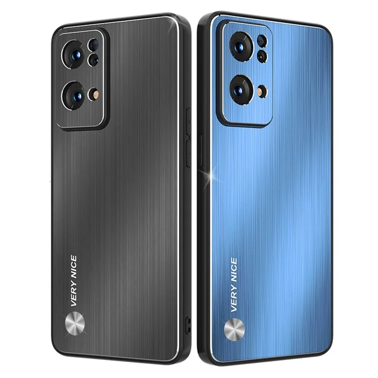 Для Oppo Reno7 Pro 5G Щётка Поверхность TPU + Алюминиевый Сплав Гибридный Чехол Устойчивый к Царапинам Чехол для Телефона - Синий