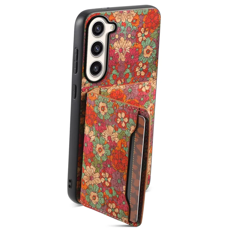 For Samsung Galaxy S23+ Case Floral Pattern Card Slot Kickstand Hybrid Phone Shell - Summer / Red