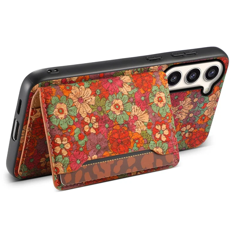 For Samsung Galaxy S23+ Case Floral Pattern Card Slot Kickstand Hybrid Phone Shell - Summer / Red