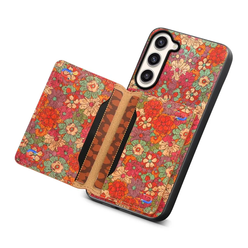 For Samsung Galaxy S23+ Case Floral Pattern Card Slot Kickstand Hybrid Phone Shell - Summer / Red