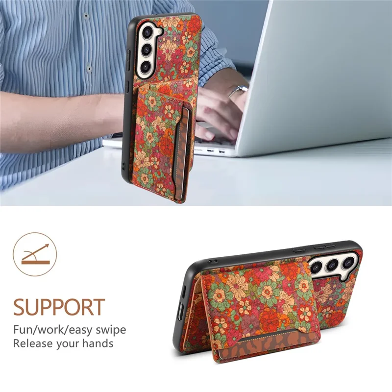 For Samsung Galaxy S23+ Case Floral Pattern Card Slot Kickstand Hybrid Phone Shell - Summer / Red