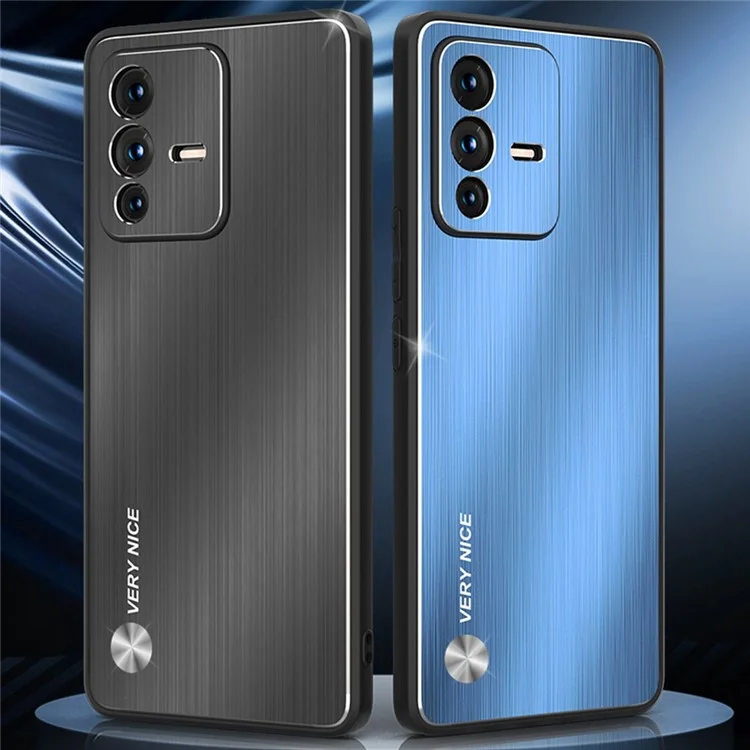 Brushed Surface Phone Case for vivo S12, Anti-scratch Precise Cutout TPU Edge Aluminium Alloy Back Cover - Blue