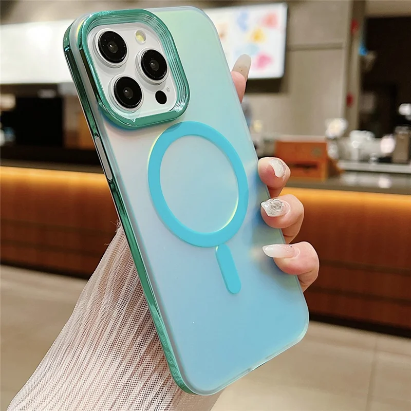 For iPhone 13 Pro Magnetic Case Gradient Aurora TPU+PC Phone Cover - Baby Blue