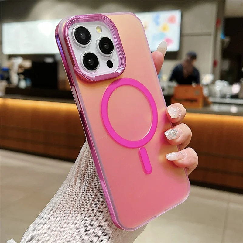 Para iPhone 15 Pro Aurora Case Compatible con MagSafe TPU+PC Protective Phone Cover - Rose