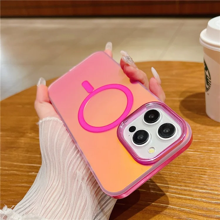 Para iPhone 15 Pro Aurora Case Compatible con MagSafe TPU+PC Protective Phone Cover - Rose