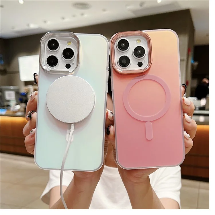 Para iPhone 15 Pro Aurora Case Compatible con MagSafe TPU+PC Protective Phone Cover - Rose