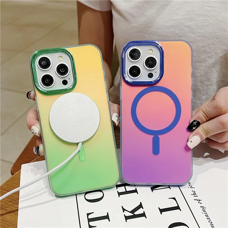 Para iPhone 15 Pro Aurora Case Compatible con MagSafe TPU+PC Protective Phone Cover - Rose