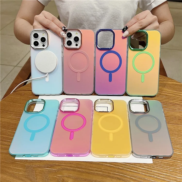 Para iPhone 15 Pro Aurora Case Compatible con MagSafe TPU+PC Protective Phone Cover - Rose