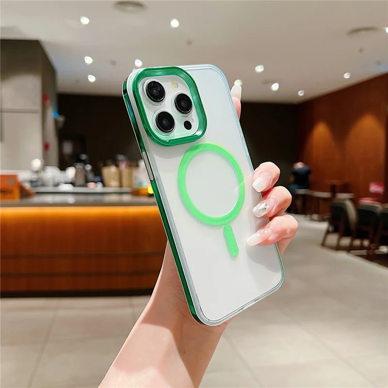 Capa Para iPhone 14 Pro Max Compatível com MagSafe Capa de Telefone de PC+TPU Transparente - Verde