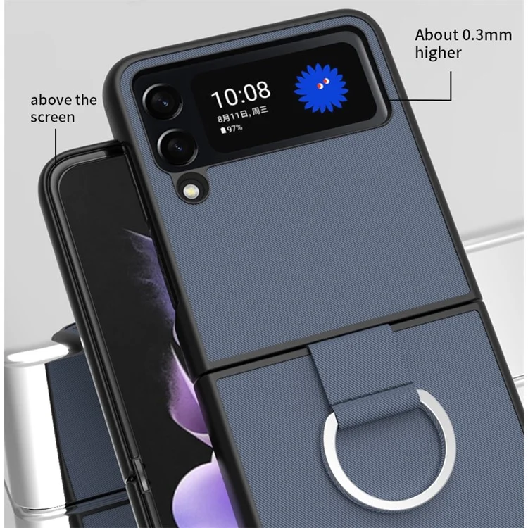 Anti-Drop Phone Case for Samsung Galaxy Z Flip3 5G Scratch-Proof Phone Shell Hard PC+PU Leather Skin-Touch Phone Cover with Ring Loop - Green