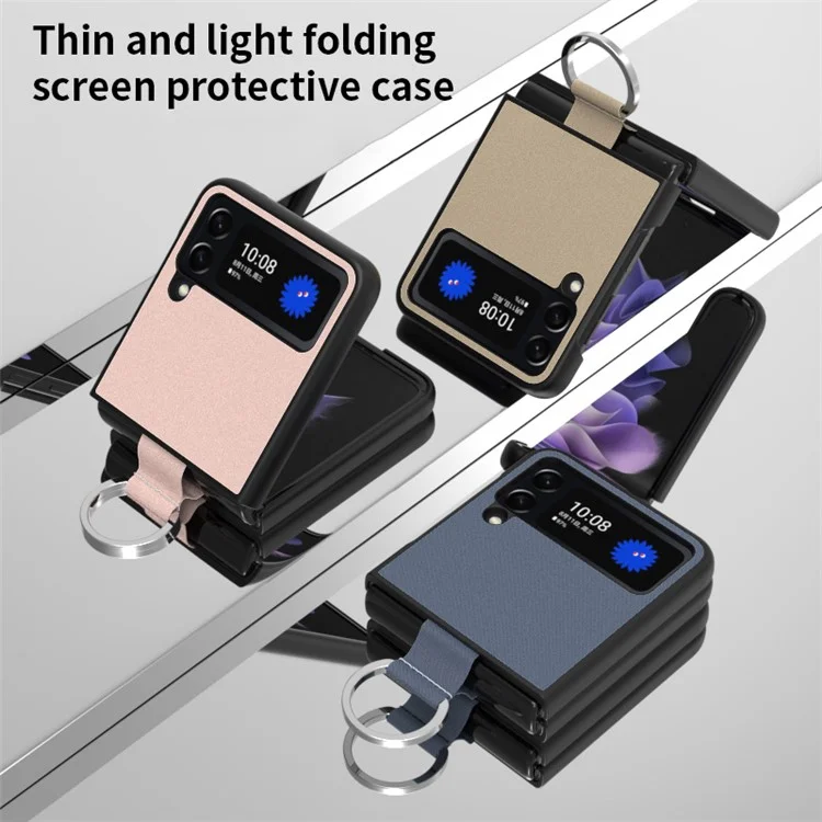 Anti-Drop Phone Case for Samsung Galaxy Z Flip3 5G Scratch-Proof Phone Shell Hard PC+PU Leather Skin-Touch Phone Cover with Ring Loop - Green