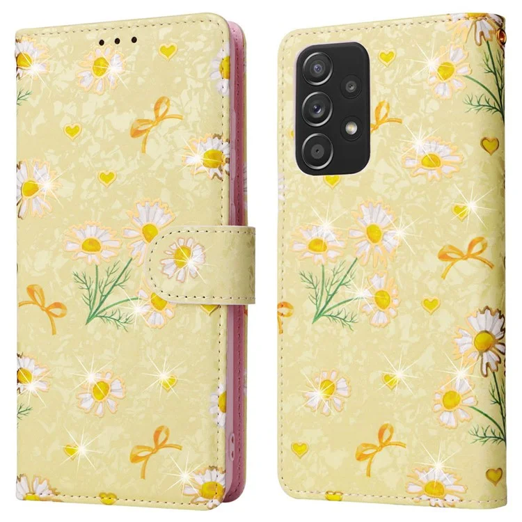 Pour Samsung Galaxy A52 4G / 5G / A52s 5G Étui Floral en Cuir PU avec Bloquage RFID - Marguerite Jaune