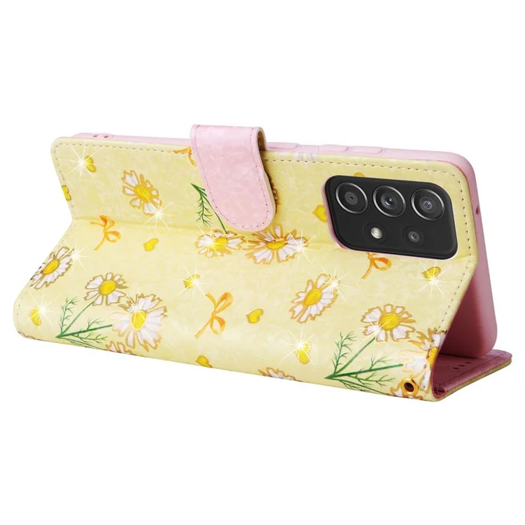 Pour Samsung Galaxy A52 4G / 5G / A52s 5G Étui Floral en Cuir PU avec Bloquage RFID - Marguerite Jaune