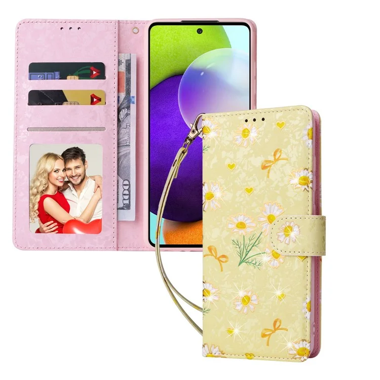 Pour Samsung Galaxy A52 4G / 5G / A52s 5G Étui Floral en Cuir PU avec Bloquage RFID - Marguerite Jaune