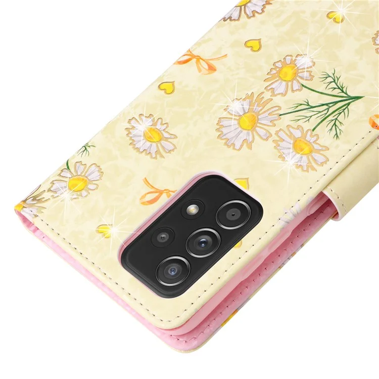 Pour Samsung Galaxy A52 4G / 5G / A52s 5G Étui Floral en Cuir PU avec Bloquage RFID - Marguerite Jaune