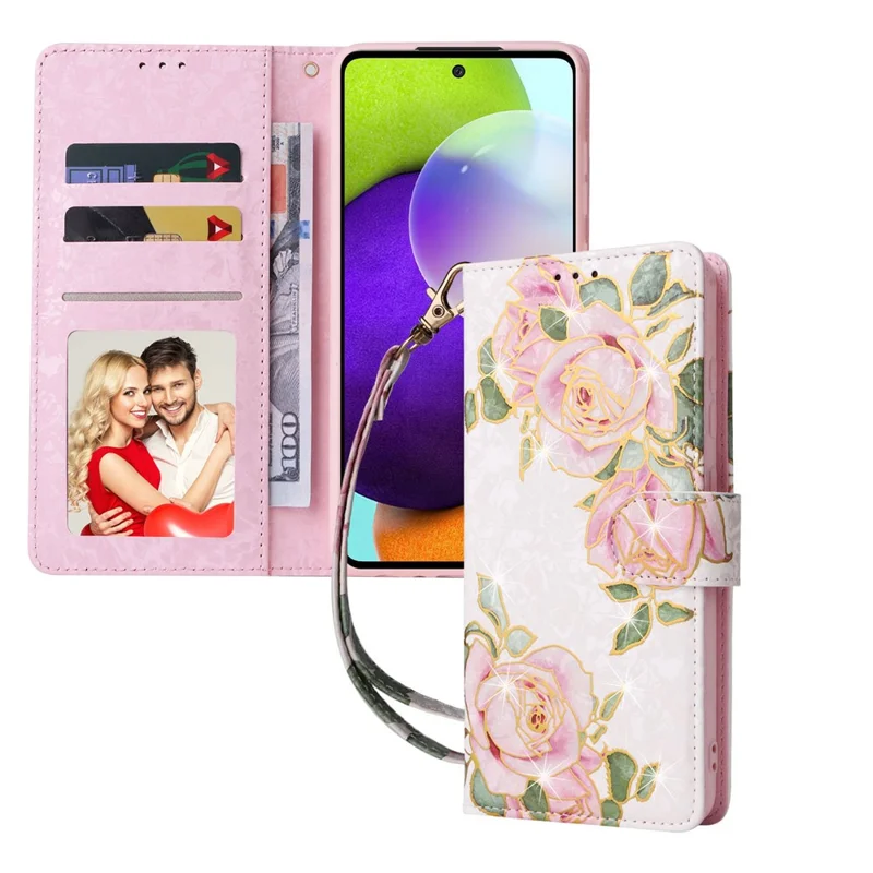 For Samsung Galaxy A52 4G / 5G / A52s 5G Case Floral PU Leather Phone Cover with RFID Blocking - Flower