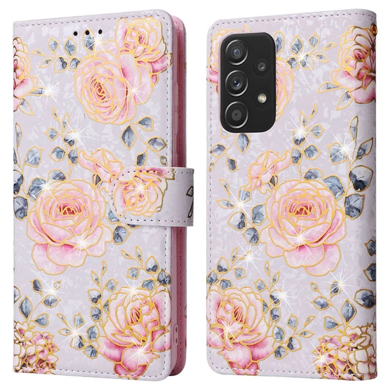 Para Samsung Galaxy A52 4G / 5G / A52s 5G Funda Floral de Piel PU con Bloqueo RFID - Flor de Rosa