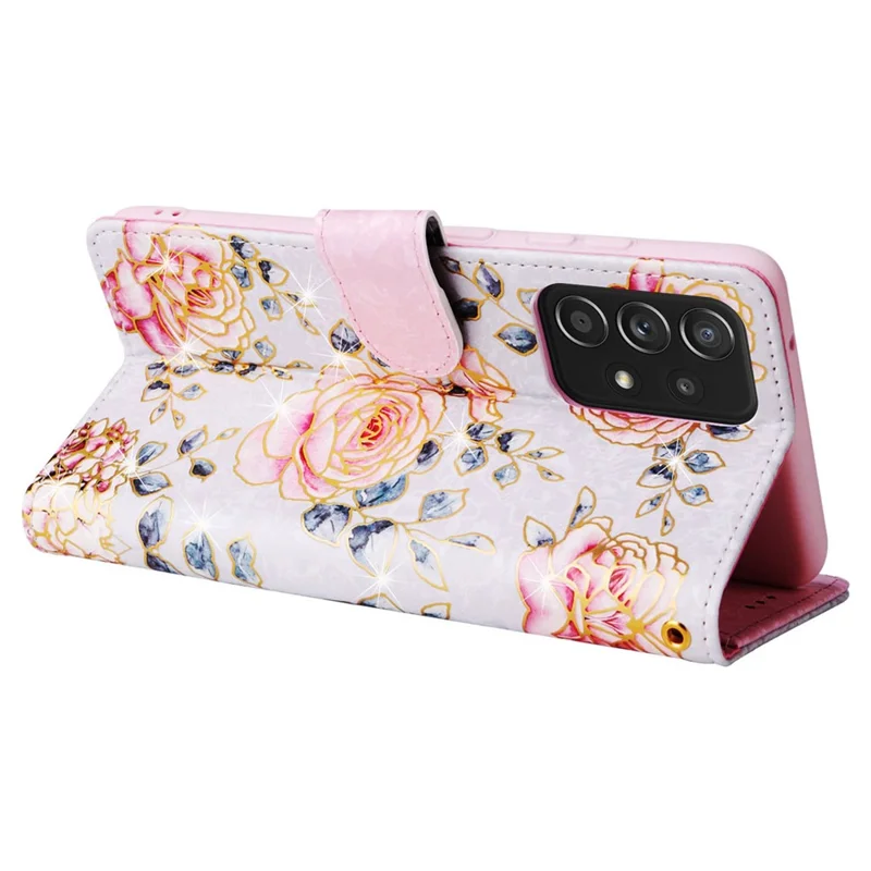 Para Samsung Galaxy A52 4G / 5G / A52s 5G Funda Floral de Piel PU con Bloqueo RFID - Flor de Rosa