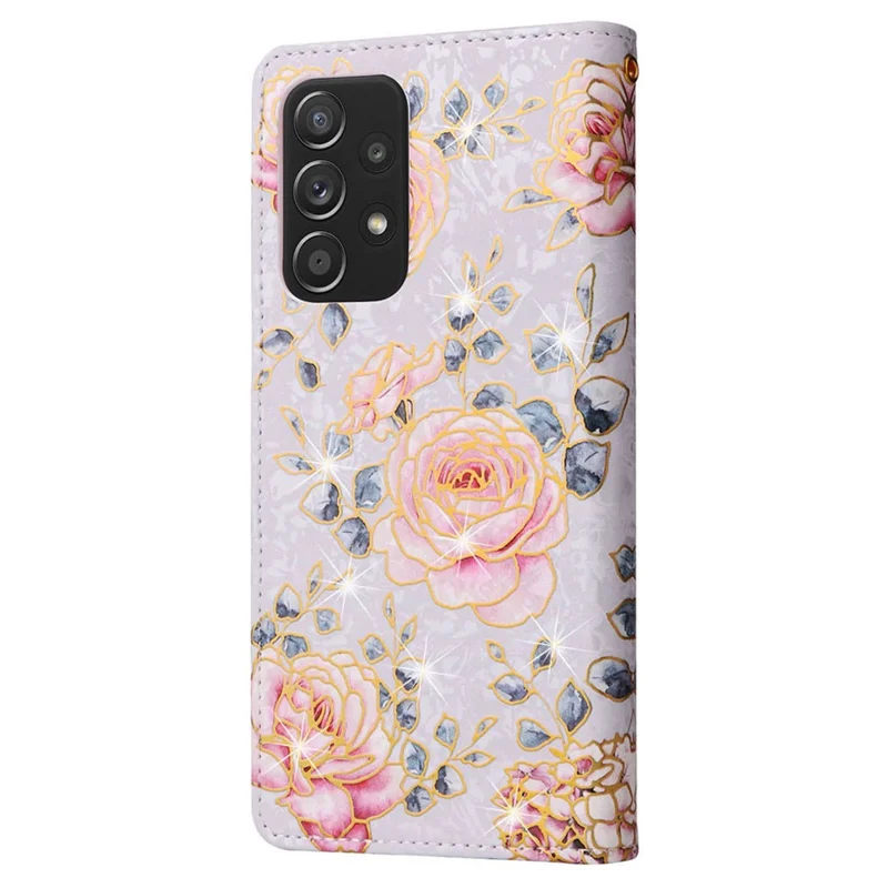 Para Samsung Galaxy A52 4G / 5G / A52s 5G Funda Floral de Piel PU con Bloqueo RFID - Flor de Rosa