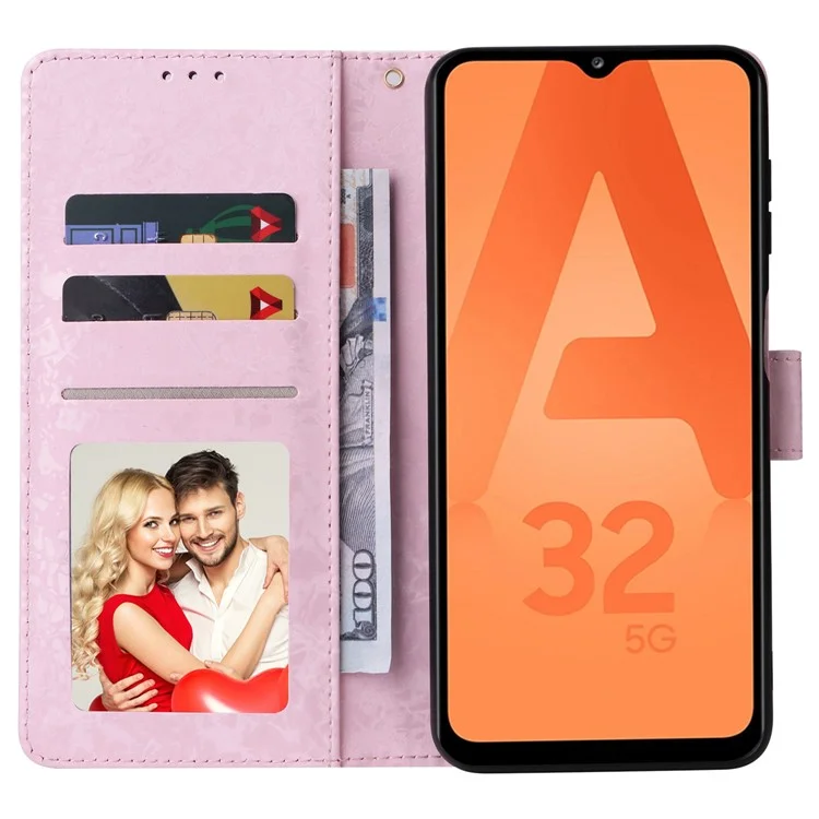 For Samsung Galaxy A32 5G / M32 5G Case RFID Blocking Leather Phone Cover Lacquered Design - Yellow Daisy