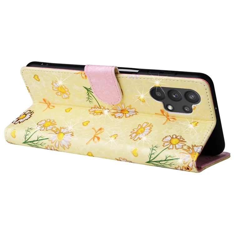 For Samsung Galaxy A32 5G / M32 5G Case RFID Blocking Leather Phone Cover Lacquered Design - Yellow Daisy