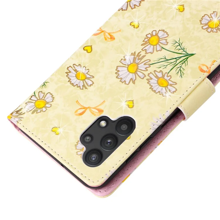 For Samsung Galaxy A32 5G / M32 5G Case RFID Blocking Leather Phone Cover Lacquered Design - Yellow Daisy