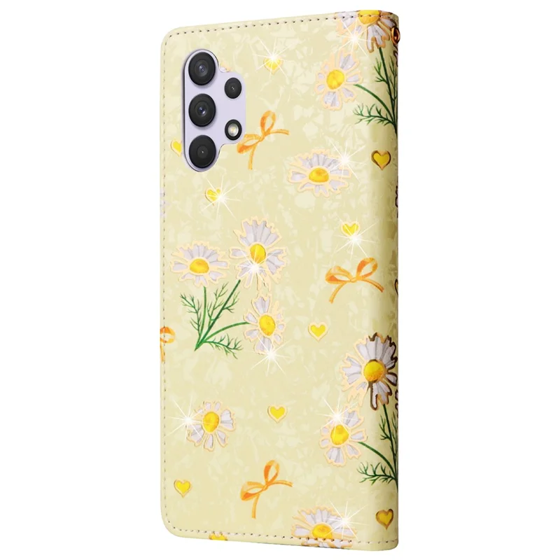 For Samsung Galaxy A32 4G (EU Version) Case Floral Design RFID Blocking Leather Phone Cover - Yellow Daisy