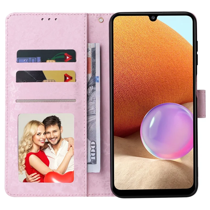 For Samsung Galaxy A32 4G (EU Version) Case Floral Design RFID Blocking Leather Phone Cover - Yellow Daisy