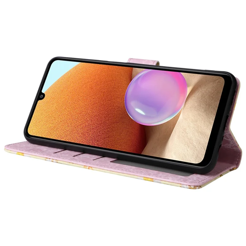 For Samsung Galaxy A32 4G (EU Version) Case Floral Design RFID Blocking Leather Phone Cover - Yellow Daisy