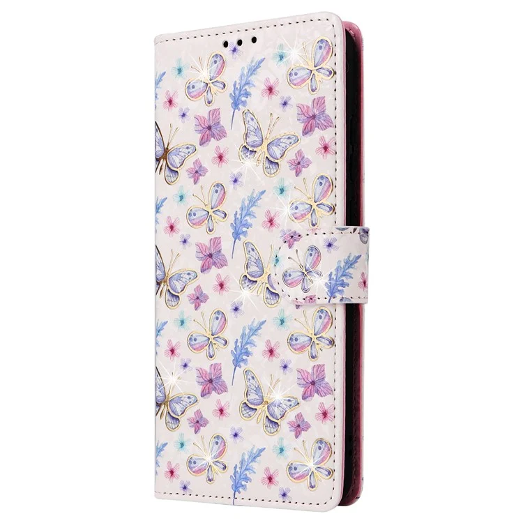 Für Samsung Galaxy A04e 4G / F04 4G / M04 4G Hülle mit Handschlaufe, RFID-blockierendes Lederhandy-Cover - Schmetterlings-Blume