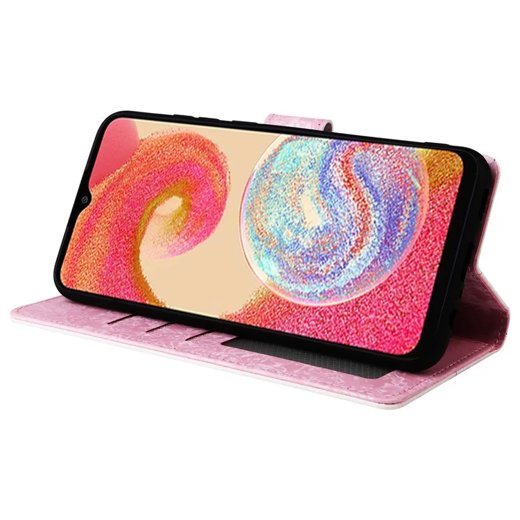 Für Samsung Galaxy A04e 4G / F04 4G / M04 4G Hülle mit Handschlaufe, RFID-blockierendes Lederhandy-Cover - Schmetterlings-Blume