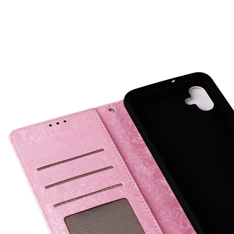 Für Samsung Galaxy A04e 4G / F04 4G / M04 4G Hülle mit Handschlaufe, RFID-blockierendes Lederhandy-Cover - Schmetterlings-Blume